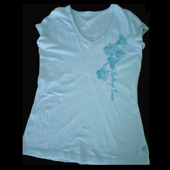 Garage Women's Sky Blue Floral Short Sleeve V-Neck Tee, Large - Picture 2 of 15